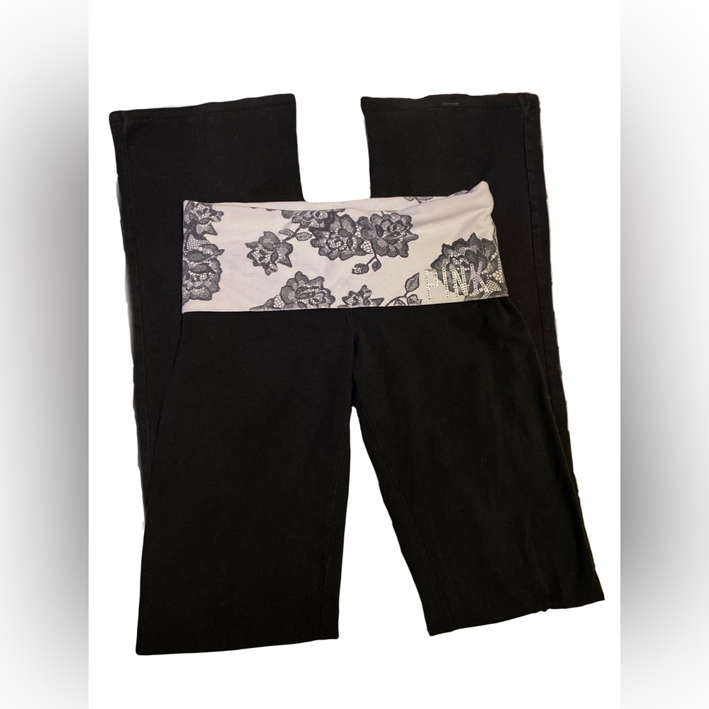 victoria secret PINK bling white flowers fold over straight leg leggings